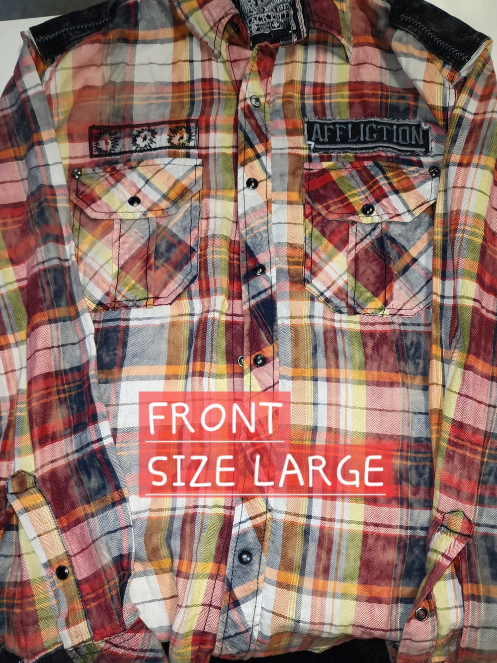 Affliction Men's Plaid Button-Down Shirt in Red, Orange, Yellow & Cream